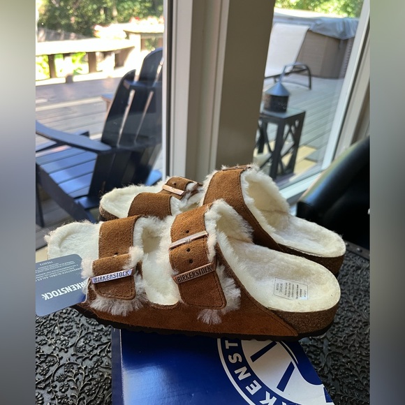 🤎BIRKENSTOCK ARIZONA SHEARLING SANDALS MINK 38 EU 7 US 40 EU 9 US - Picture 6 of 10